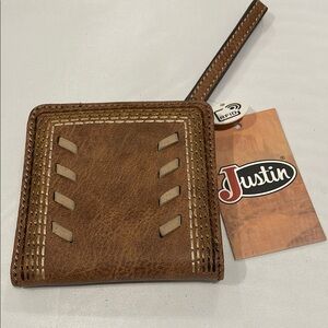 Justin Boots Brown Leather Ladies Bifold Whip Stitch Wallet